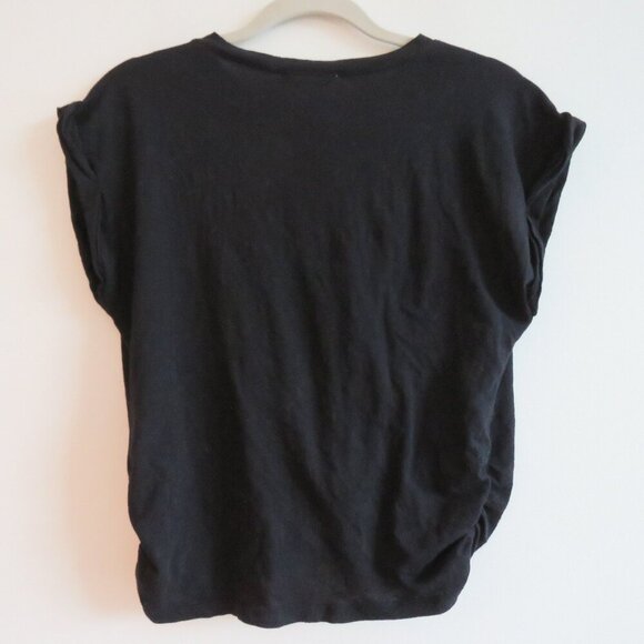 FRAME Knotted Roll-Sleeve T-Shirt in Black Cotton Minimalist Quiet Luxury - XS - Picture 8 of 9